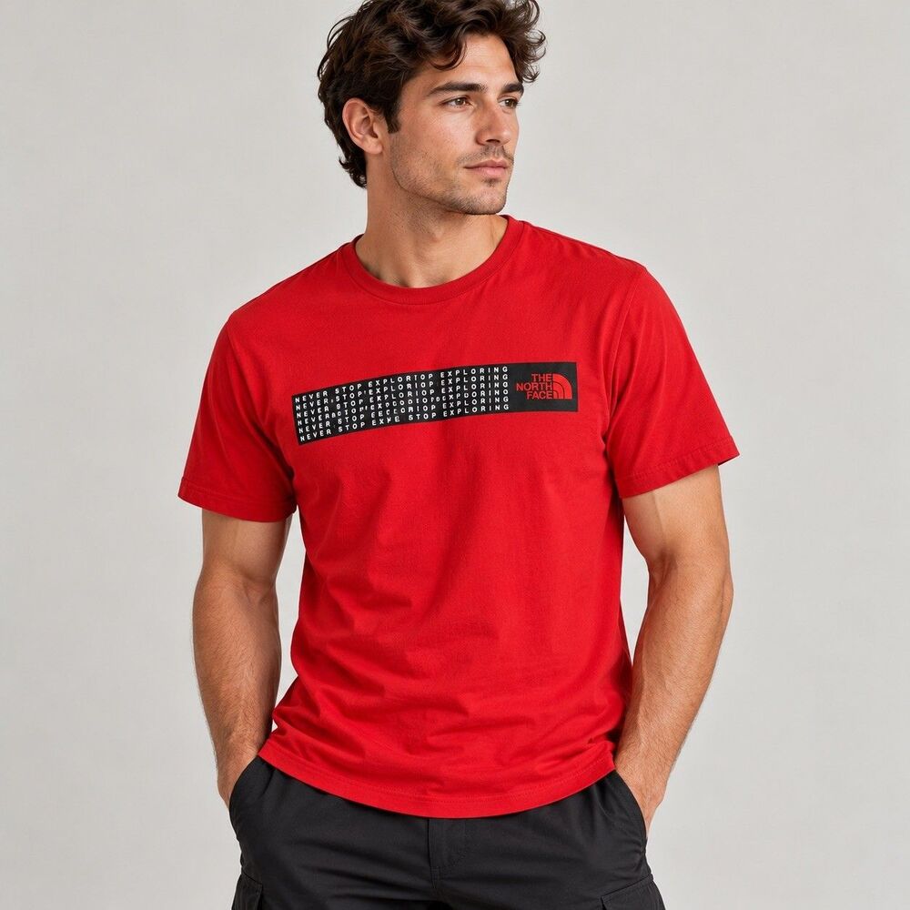 The North Face Men’s L Red Never Stop Exploring Graphic Logo Crew Neck Tee